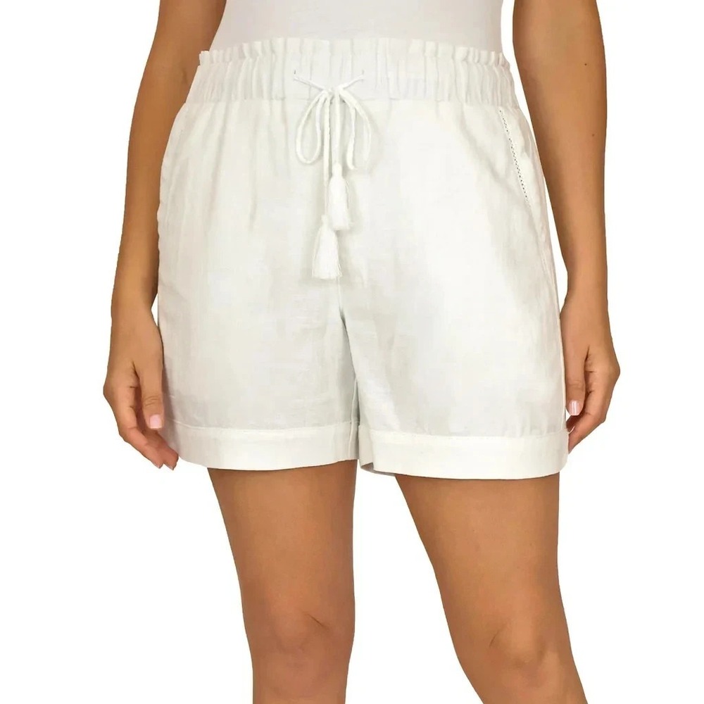 Briggs Ladies' Linen Blend Pull-On Shorts, White, Size: XS, New